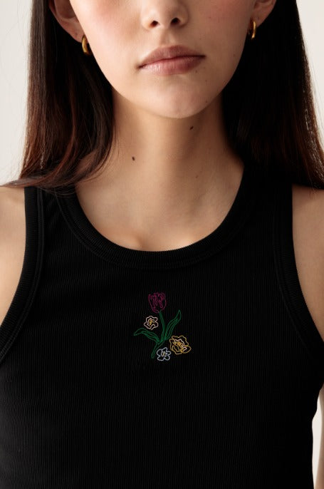 TANK TOP FLOWER BLACK