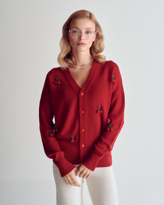 CARDIGAN VELVET CHERRY