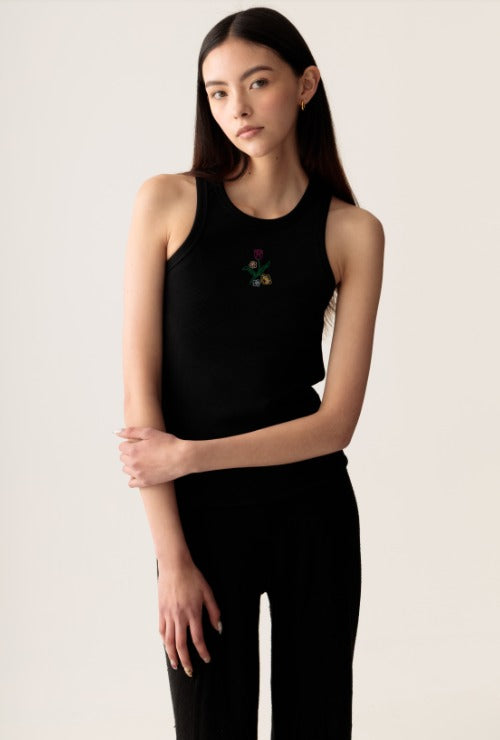 TANK TOP FLOWER BLACK