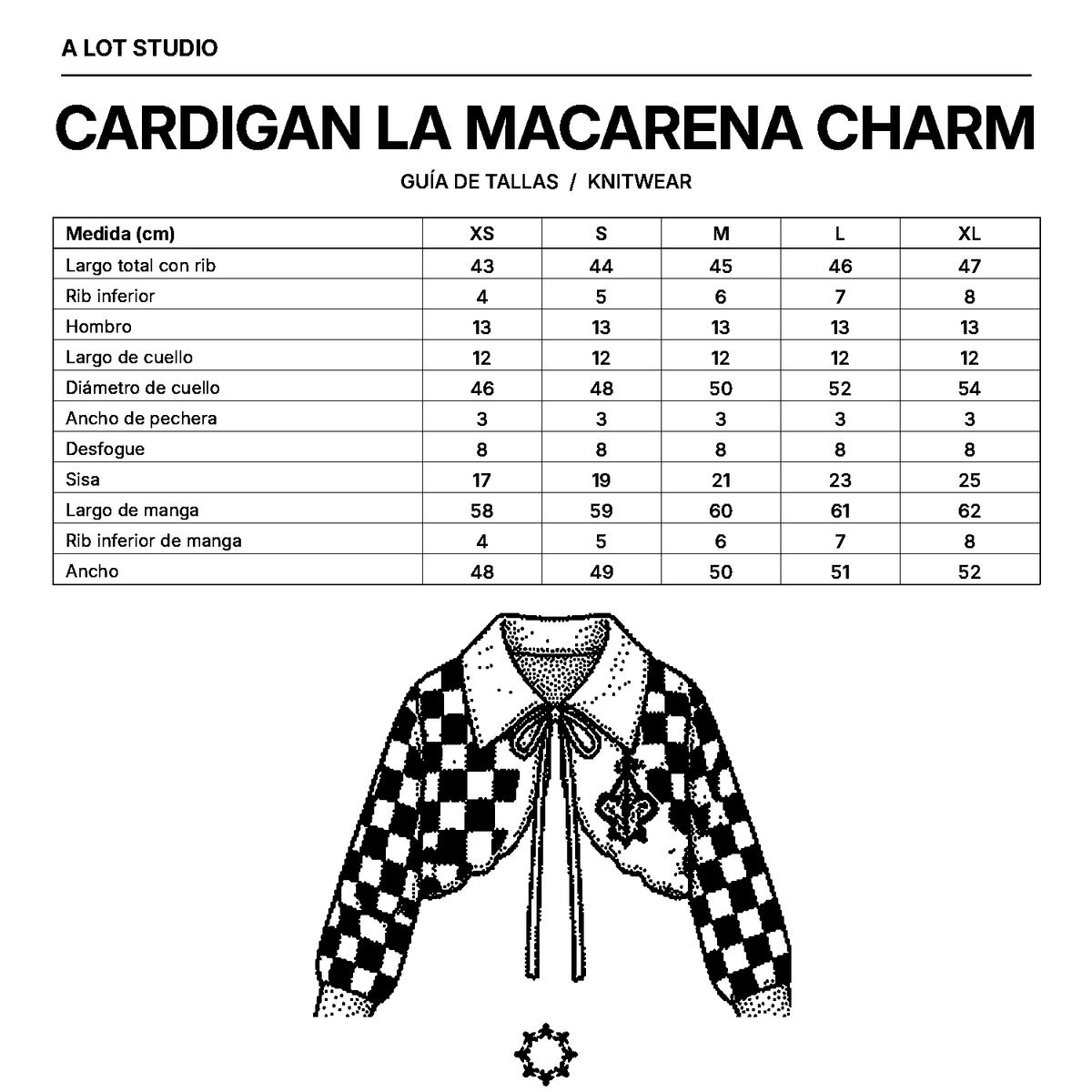 Guía de tallas CARDIGAN LA MACARENA CHARM
